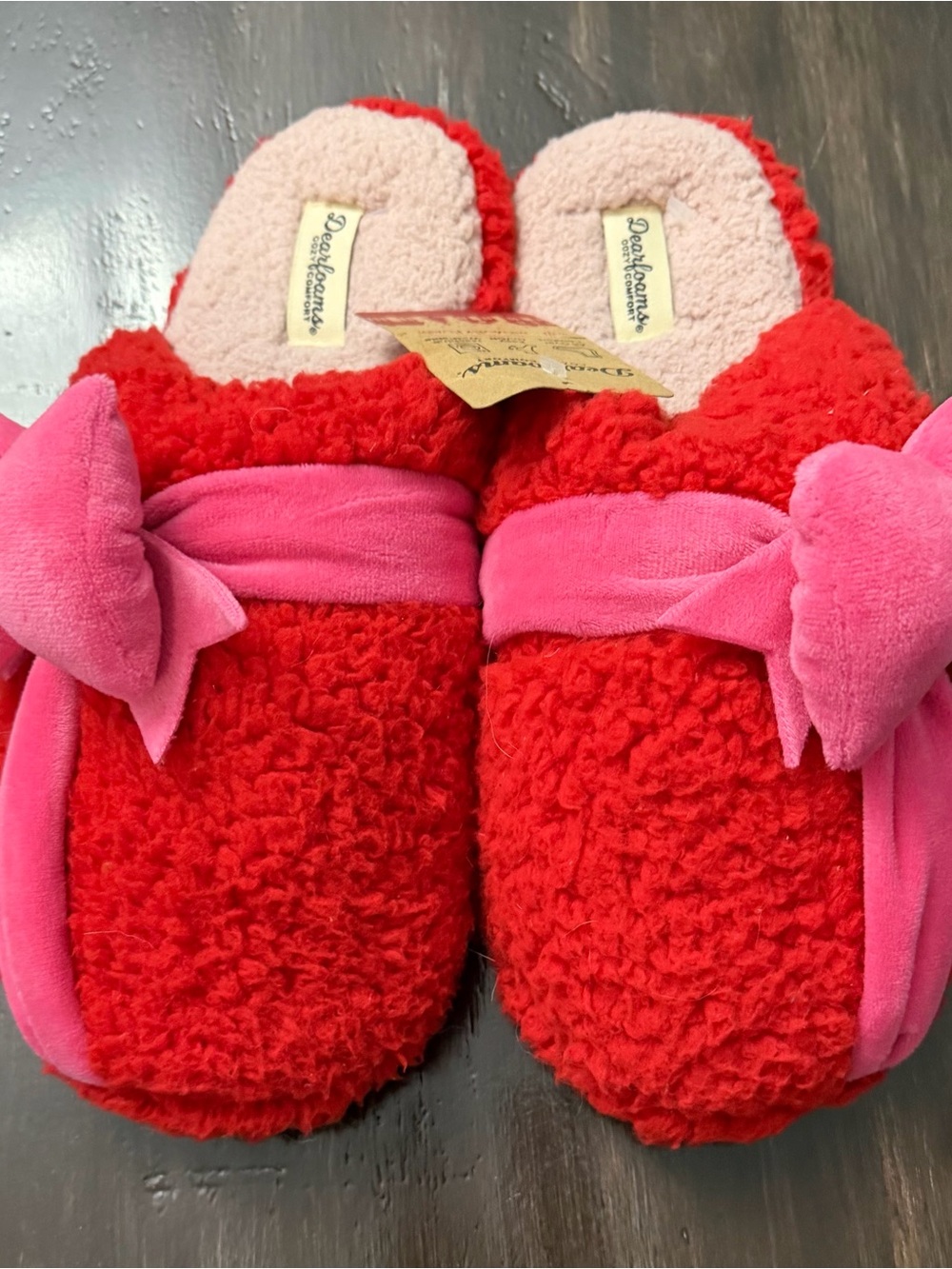 dearfoams Red Slippers with Pink Soles
